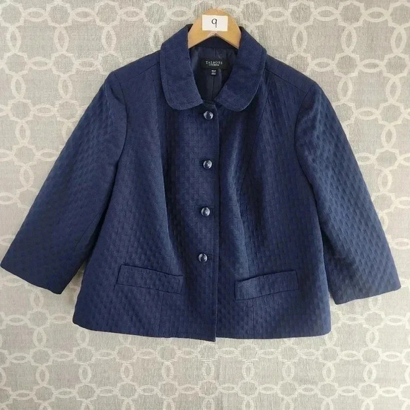 Talbots 16WP Blazer Textured Navy Blue Women's - Picture 1 of 9